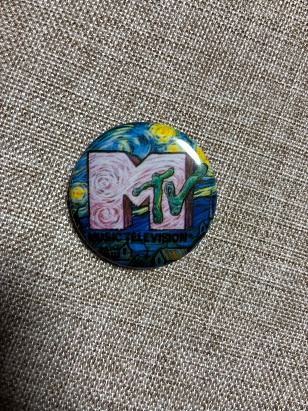 Vintage RARE MTV Pin 80's Music Van Gogh Starry Night.